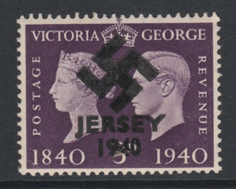 Jersey 1940 Swastika opt on Great Britain KG6 Centenary 3...
