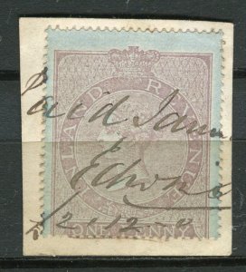 BRITAIN; 1870s early classic QV Revenue issue fine used 1d. value