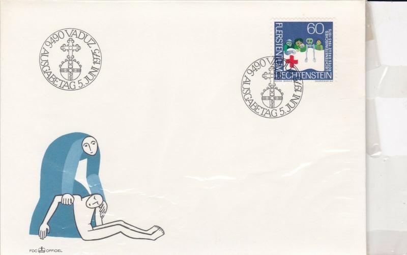 Liechtenstein 1975 Red Cross Cross+Orb Cancels Anniv. Stamps FDC Cover Ref 30033