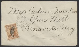 1899 Newfoundland Cover Herring Neck to Open Hall via Coastal TPO North