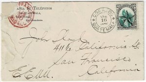 Guatemala 1886 fancy star cancel on cover to the U.S., Scott 24