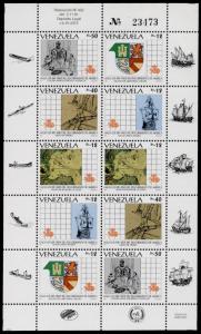 Venezuela 1468 Sheet MNH Christopher Columbus, Ship, Map, Crest