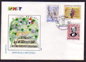 Croatia, Scott cat. 211-213. Composers & Musicians issue on a First day cover. ^