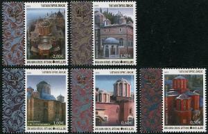 HERRICKSTAMP GREECE - MOUNT ATHOS Sc.# 96-100 Monasteries 2012 Part II w/ Label