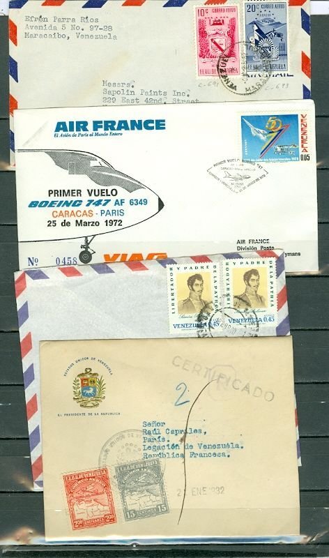 VENEZUELA 1932+... LOT of (4) AIR COVERS incl (1) REGISTERED