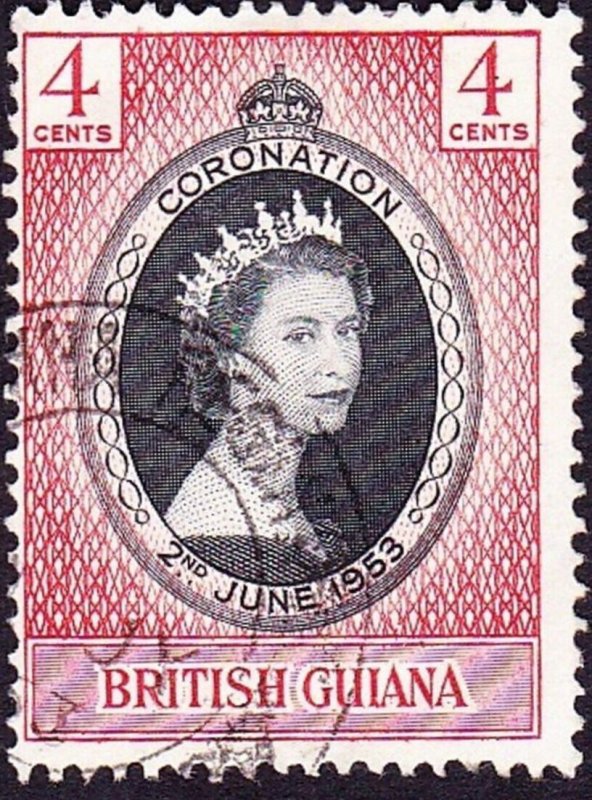 BRITISH GUIANA 1953 QEII 4c Black & Scarlet Coronation SG330 FU