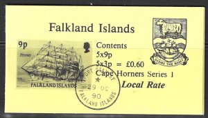 FALKLAND ISLANDS SGSB9 1990 CAPE HORNERS SERIES 1 BOOKLET USED