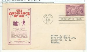 US 795 1937 3c Northwest Territory First day cover with a bi-color cachet.