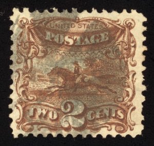 US Scott 113 Used 2c brown Pony Express Rider, G Grill Lot M1027 bhmstamps