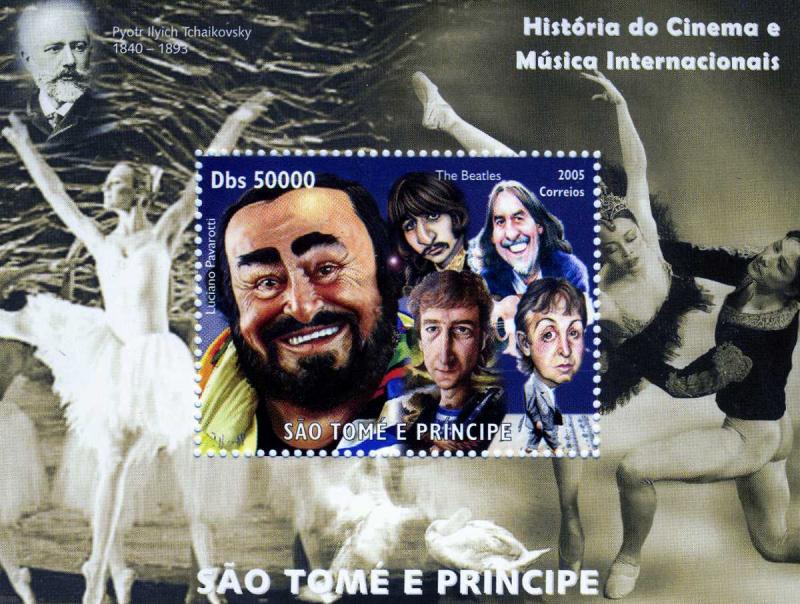 Sao Tome & Principe 2005 PAVAROTTI & BEATLES Caricature s/s Perforated Mint (NH)