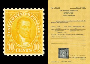 Scott 591 1925 10c Monroe Perf 10 Issue Mint VF OG NH Cat $85 with PF CERT