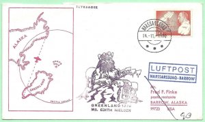 11/14/1970 Cover Greenland Narssarssuaq to Barrow AK MS. Edith Nielsen cachet