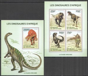 IC06 2014 IVORY COAST AFRICAN FAUNA DINOSAURS REPTILES #1519-2+BL191 MNH