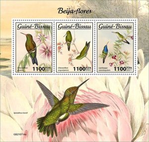 GUINEA BISSAU - 2021 - Humming Birds - Perf 3v Sheet - Mint Never Hinged