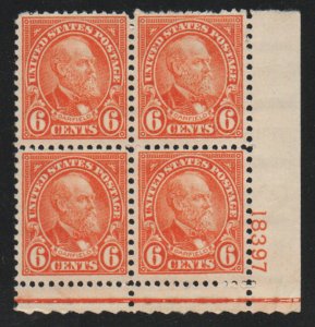 USA #638 F-VF OG NH, Plate Block of 4, eye popping color! Retail $20