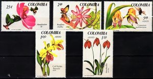 Colombia 1967 Sc#768/69+C489/491 ORCHIDS/BEES/BUTTERFLY Set (5) MNH