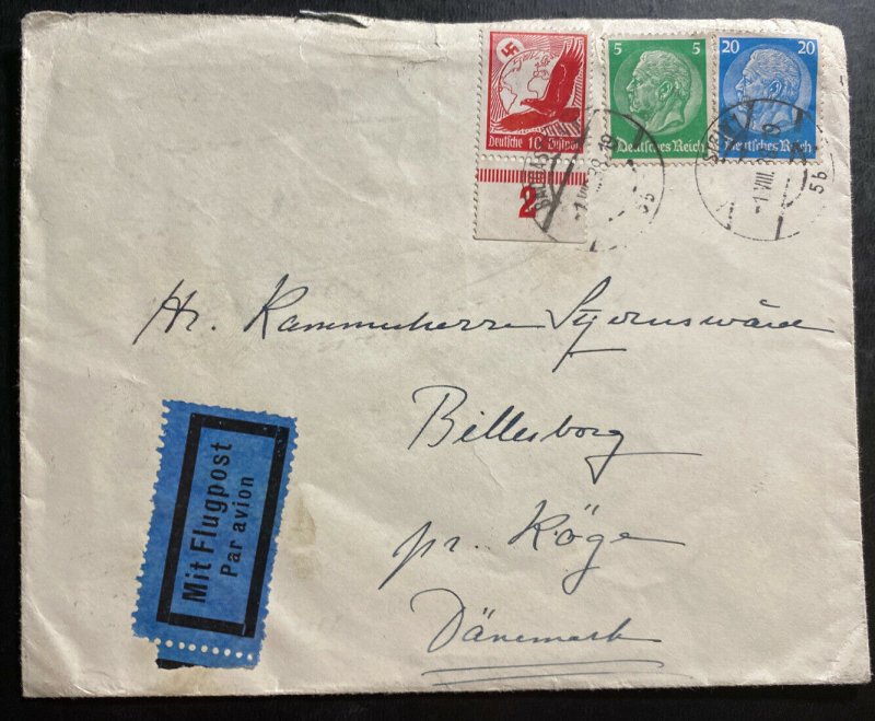 1938 Badgastein Germany Airmail Cover To Billesborg Denmark 