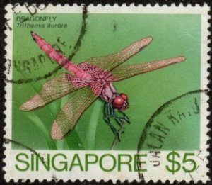 Singapore 463 - Used - $5 Crimson Marsh Glider Dragonfly (1985) (cv $5.80)