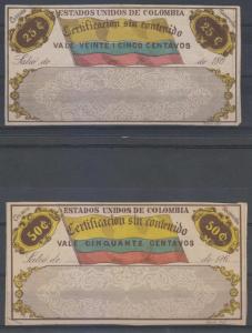 COLOMBIA 1865 INSURED LETTERS CUBIERTAS Sc G1-G2 FULL SET OF FORGERIES UNSD RARE