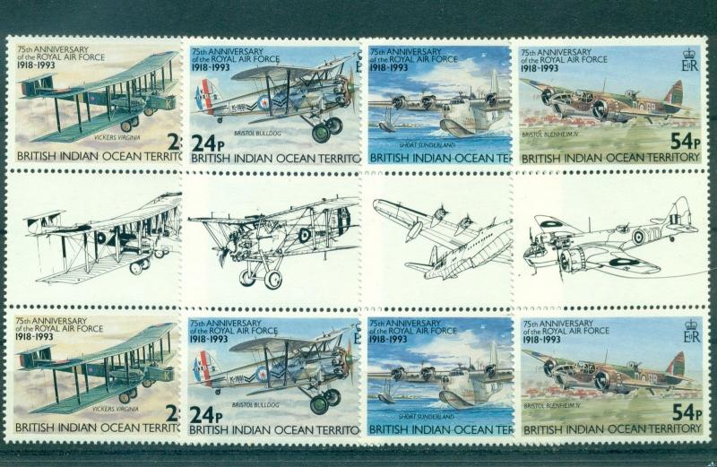 B.I.O.T.  - Sc# 136-9. 1993 75th Royal Air Force. Set Gutter Pairs. MNH $14.20.