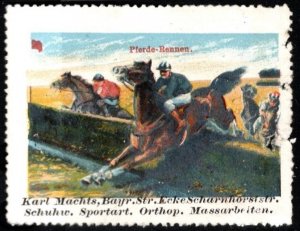 Vintage Germany Poster Stamp Horse Race Karl Machts, Bayr. Str. Corner