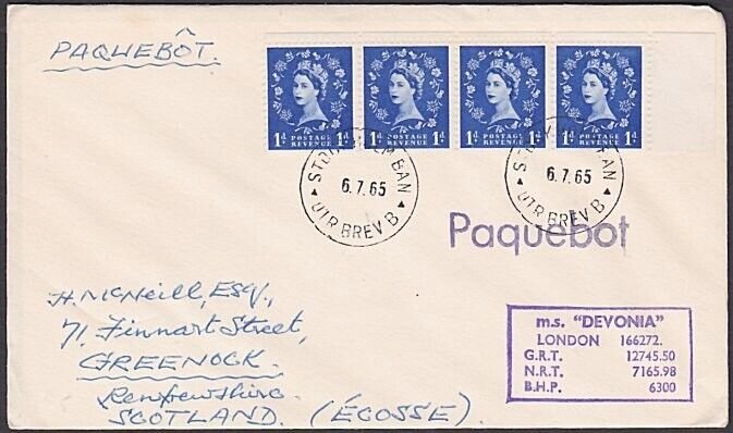 GB SWEDEN 1965 cover STOCKHOLM PAQUEBOT, MS Devonia ship cachet..........A1436