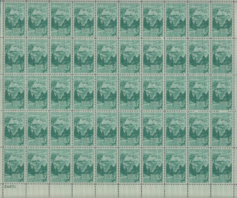 US #1011   Mount Rushmore   Full sheet of 50  MNH