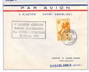 SENEGAL AOF Air Mail Cover FIRST FLIGHT MOROCCO Casablanca 1953 Dakar XP204