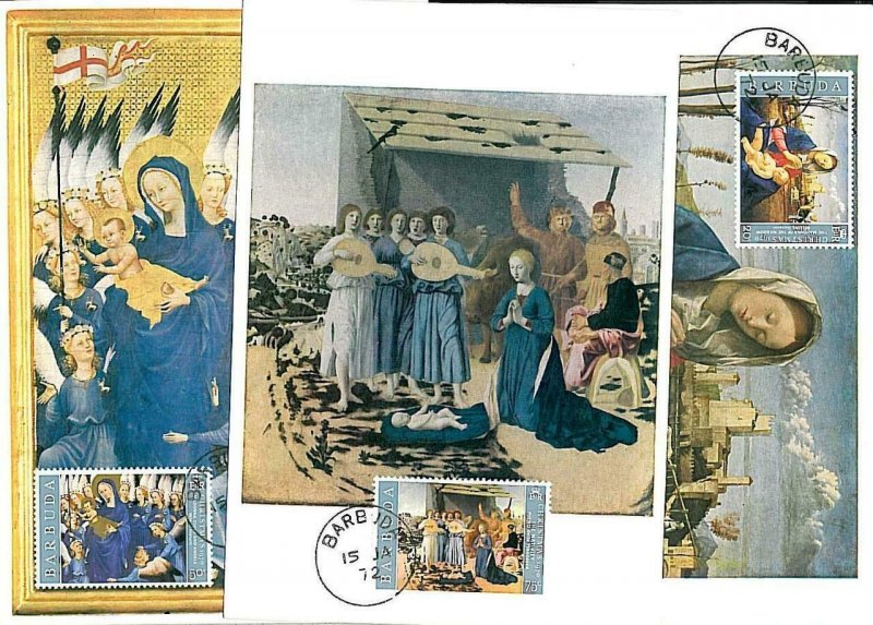 17344 - BARBUDA - ART - RELIGION - XMAS: MAXIMUM CARD 1972 - 3 CARDS-