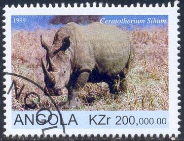 White Rhinoceros, Angola stamp used