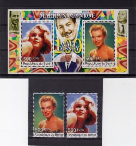 Benin 2002 Marilyn Monroe/Walt Disney 100 Years Set (2) + 1 S/S MNH VF