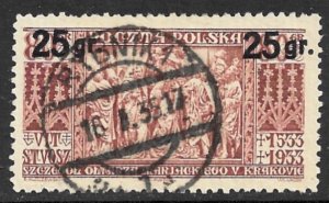 POLAND 1934 25gr on 80g Surcharged Altar Panel of St Mary's Church Sc 285 VFU