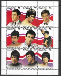 Tanzania 810 MNH Bruce Lee M/S , vf. 2022 CV $ 9.00