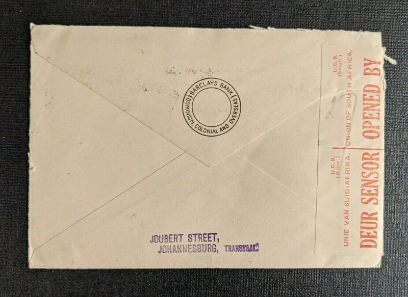 1941 Johannesburg South Africa Censored Ocean Mail Cover to Cleveland Ohio USA