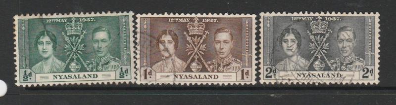 Nyasaland 1937 Coronation FU SG 127/9