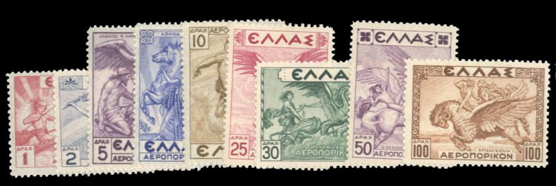 Greece #C22-30 Cat$69, 1935 Airpost, complete set, hinged