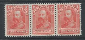 Newfoundland 82 strip of 3 MNH,  2018 CV $75.00