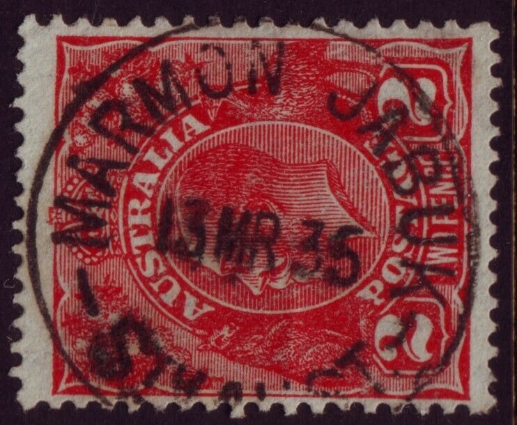 SOUTH AUSTRALIA POSTMARK MARMON JABUK ON 2d RED KGV DATED 1935 (A11622)