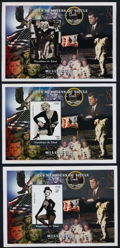 Chad set of 9 s/s MNH Marilyn Monroe, John F. Kennedy, Moon Landing, Flag, Eagle