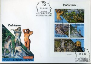 CENTRAL AFRICA 2022 PAUL CEZANNE NUDE PAINTINGS SHEET FIRST DAY COVER