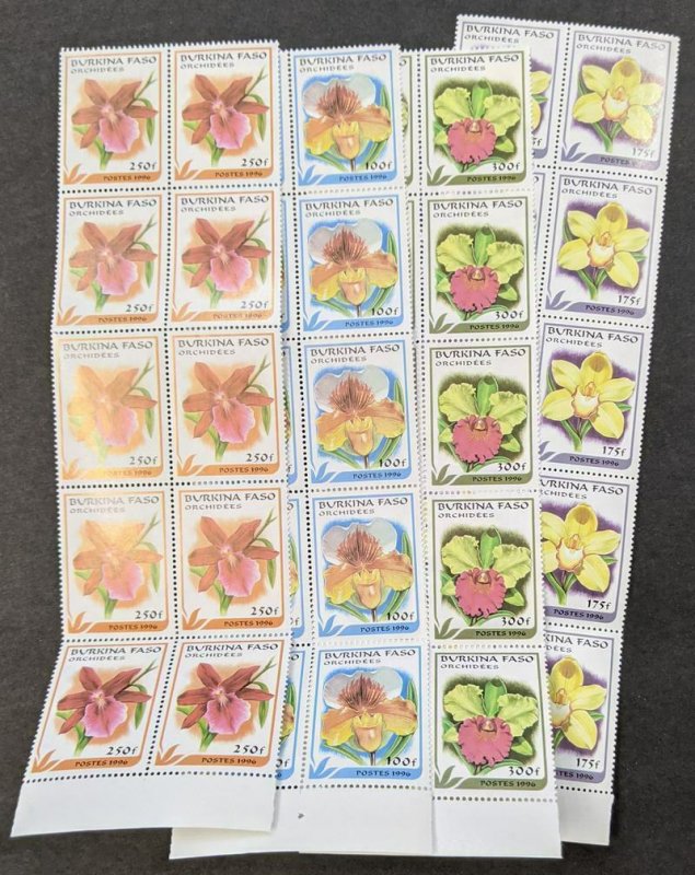 EDW1949SELL : BURKINA FASO 1996 Sc #1083-86 Orchids 10 Cplt sets VF MNH Cat $81.