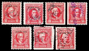 Scott R312, R315-R319, R321 1941 2c-50c Dated Red Documentary Revenues Used F-VF