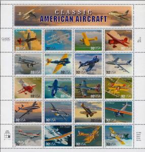 1997 32c Classic American Aircraft, Souvenir Sheet of 20 Scott 3142 Mint F/VF NH