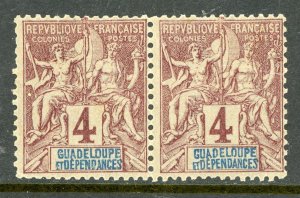 Guadeloupe 1892 French Colony 4¢ Claret Commerce & Navigation SG #36 PAIR D926