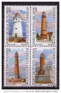 Historical Lighthouses faros lechtrume stamps URUGUAY Sc#1858 MNH  cv$7.5