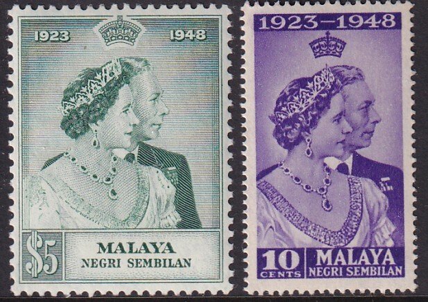 Sc# 36 / 37 Malaya Negri Sembilan 1948 QE MVLH Silver Wedding set CV: $35.40