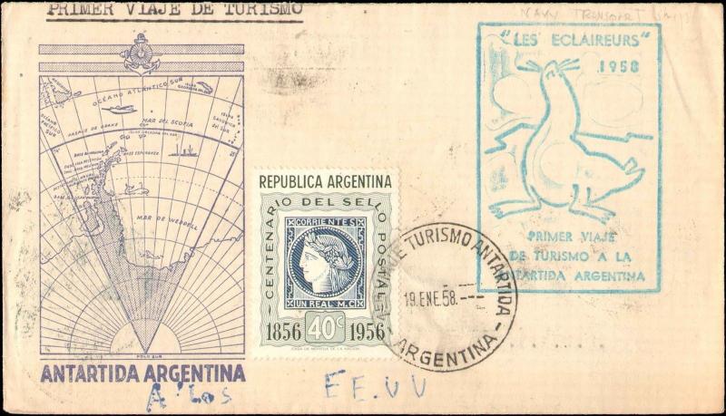 1958 ARGENTINA ANTARCTIC  ENVELOPE SHOWING MAP