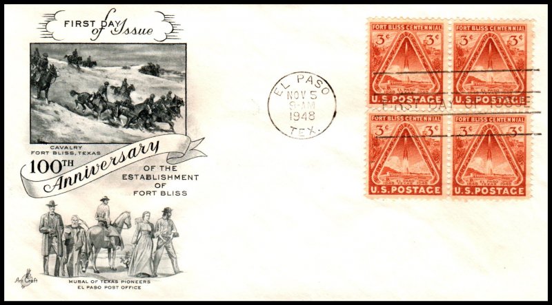 US 976 Fort Bliss Block of Four Artcraft U/A FDC