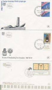 1986 ISRAEL Arthur Rubinstein, Map & Mic, Memorial 3 FDC with TABS Sc 935-937