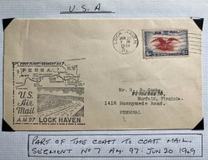 1949 Lock Haven USA Airmail First Flight Cover FFC To Norfolk VA AM 97